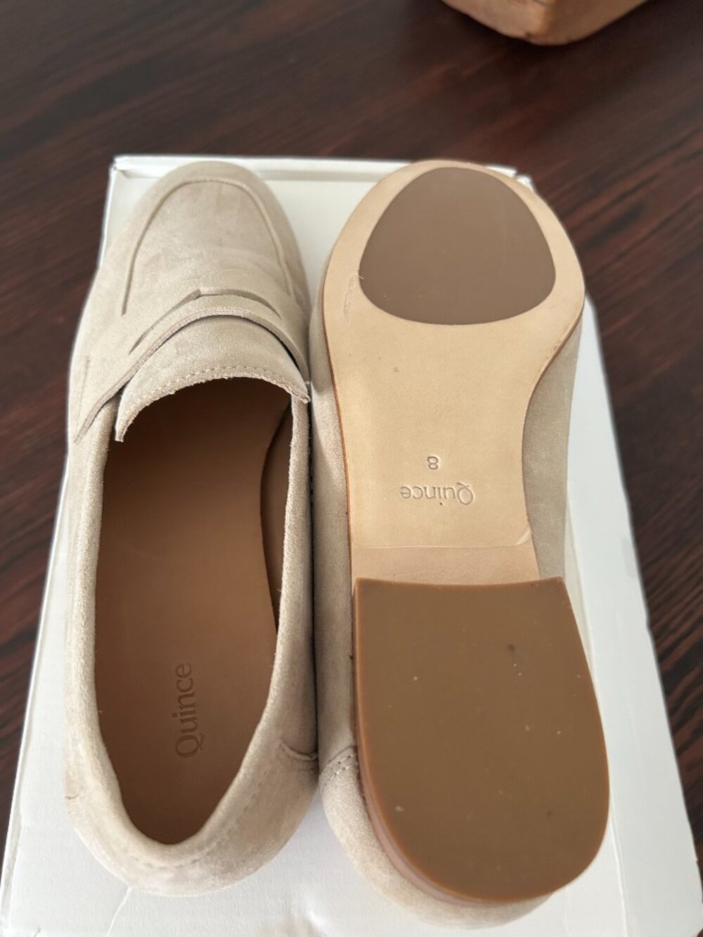 Quince Italian Suede Penny Loafer Almond (Light Cream) Color Size 8 NEW - Picture 5 of 6